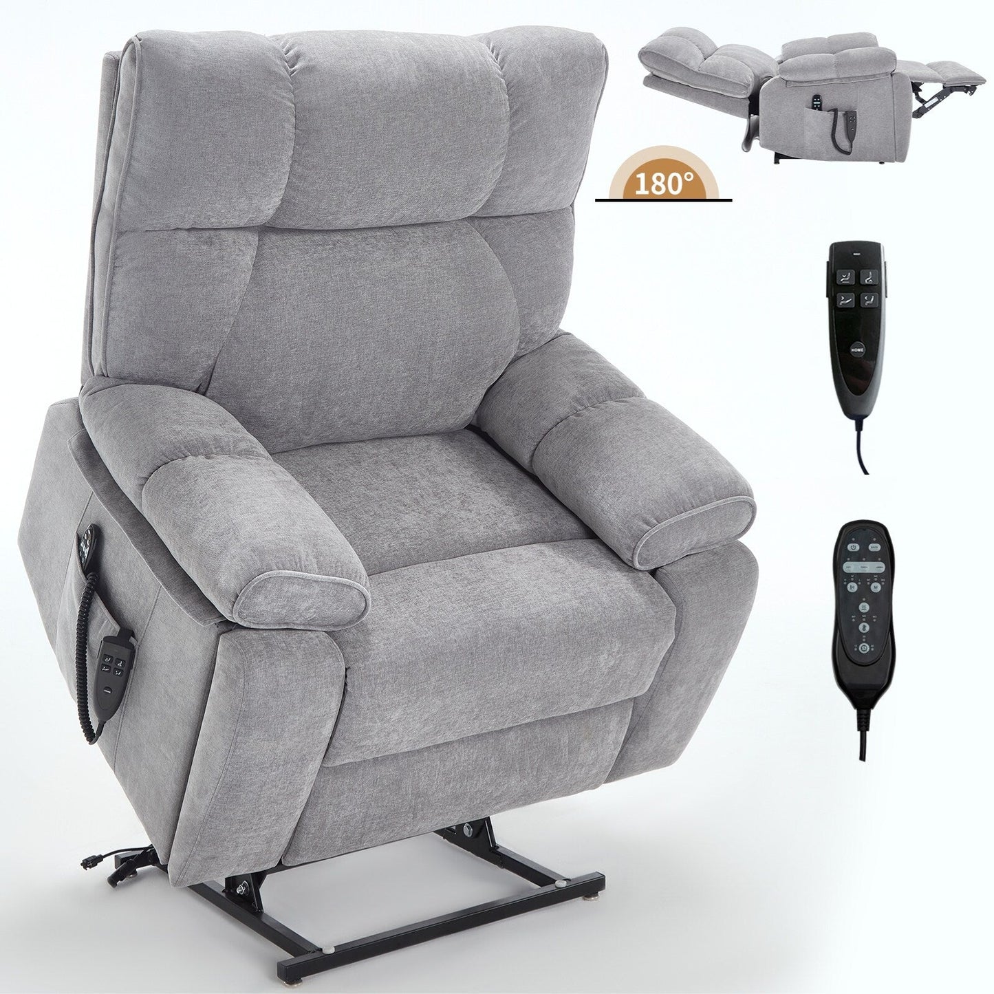 Fauteuil inclinable électrique surdimensionné avec deux moteurs, fonctions de chauffage et de massage, inclinaison à positions infinies, porte-gobelets dissimulés