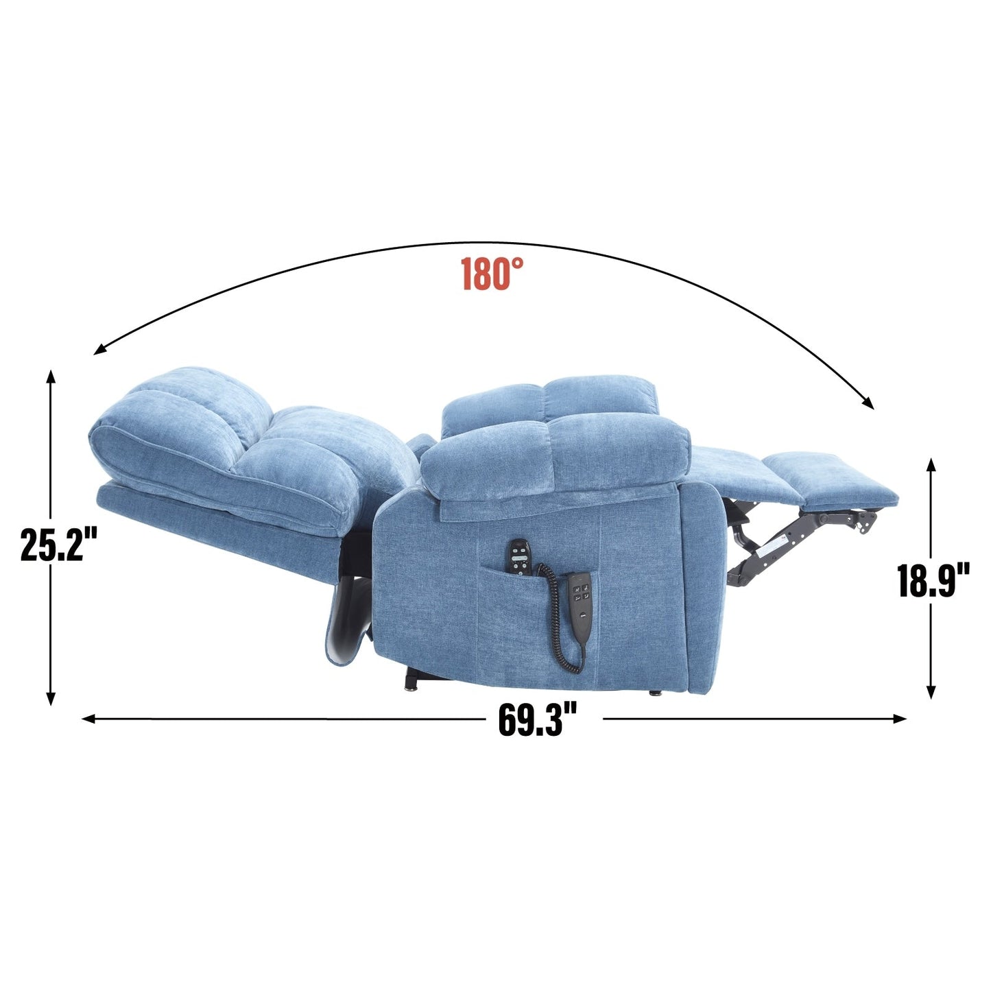 Fauteuil inclinable électrique surdimensionné avec deux moteurs, fonctions de chauffage et de massage, inclinaison à positions infinies, porte-gobelets dissimulés