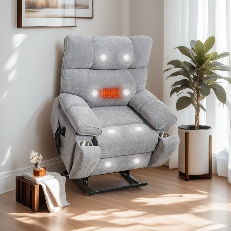 Fauteuil inclinable électrique surdimensionné avec deux moteurs, fonctions de chauffage et de massage, inclinaison à positions infinies, porte-gobelets dissimulés