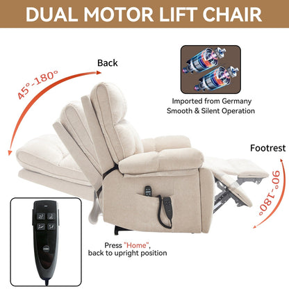 Fauteuil inclinable électrique surdimensionné avec deux moteurs, fonctions de chauffage et de massage, inclinaison à positions infinies, porte-gobelets dissimulés