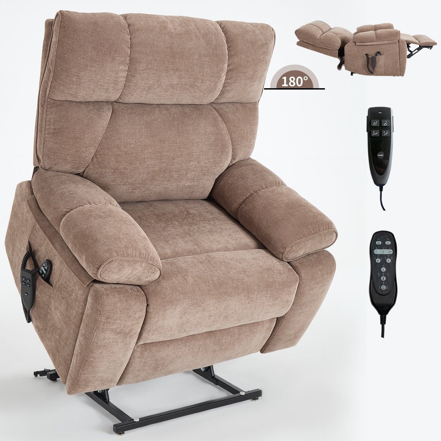 Fauteuil inclinable électrique surdimensionné avec deux moteurs, fonctions de chauffage et de massage, inclinaison à positions infinies, porte-gobelets dissimulés