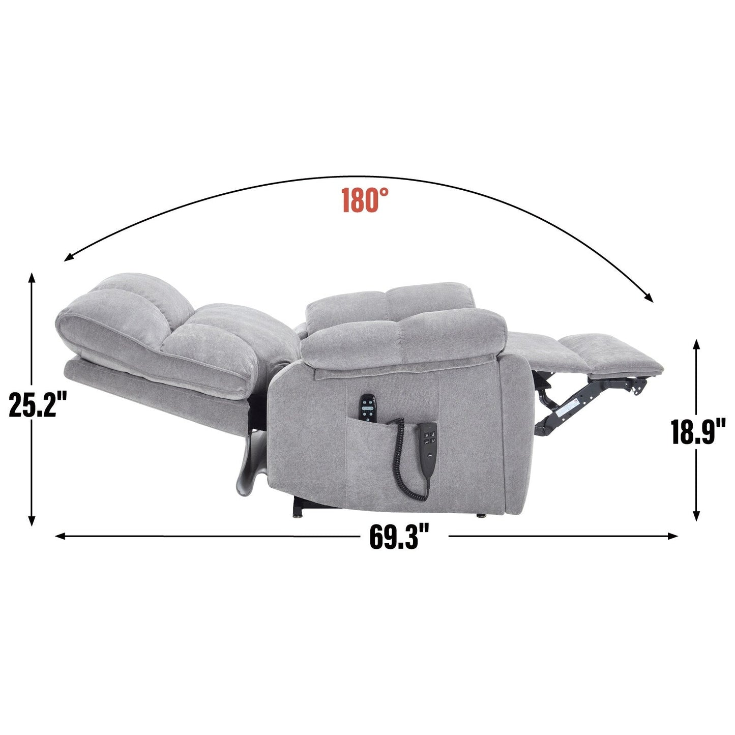 Fauteuil inclinable électrique surdimensionné avec deux moteurs, fonctions de chauffage et de massage, inclinaison à positions infinies, porte-gobelets dissimulés