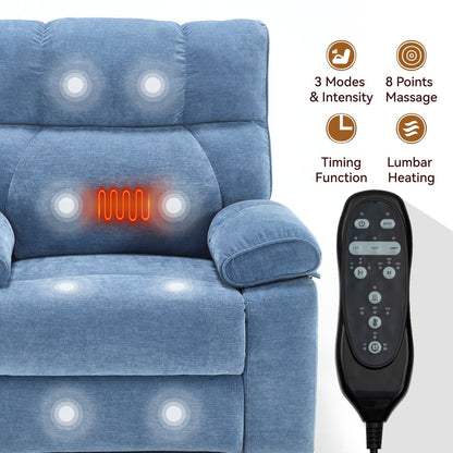 Fauteuil inclinable électrique surdimensionné avec deux moteurs, fonctions de chauffage et de massage, inclinaison à positions infinies, porte-gobelets dissimulés