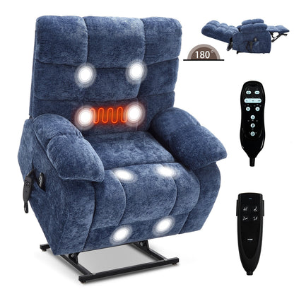 Fauteuil inclinable électrique surdimensionné avec deux moteurs, chauffage et massage, inclinaison infinie (capacité de 158 kg), télécommande