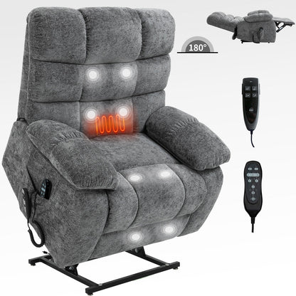 Fauteuil inclinable électrique surdimensionné avec deux moteurs, chauffage et massage, inclinaison infinie (capacité de 158 kg), télécommande