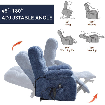 Fauteuil inclinable électrique surdimensionné avec deux moteurs, chauffage et massage, inclinaison infinie (capacité de 158 kg), télécommande