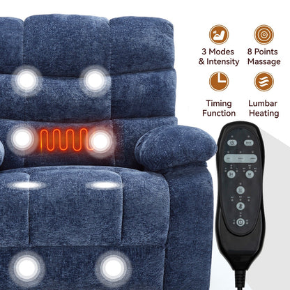 Fauteuil inclinable électrique surdimensionné avec deux moteurs, chauffage et massage, inclinaison infinie (capacité de 158 kg), télécommande