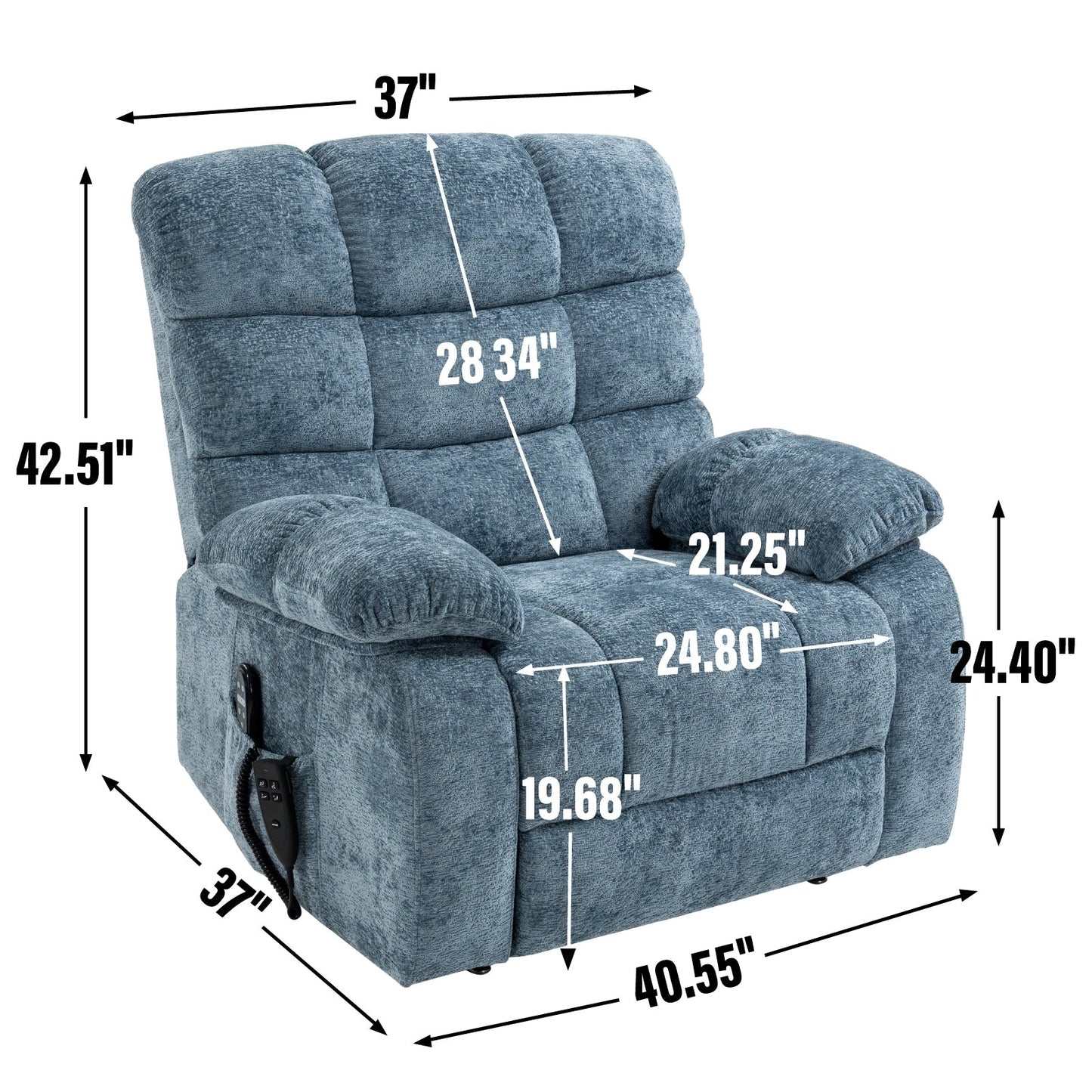 Fauteuil inclinable électrique surdimensionné avec deux moteurs, chauffage et massage, inclinaison infinie (capacité de 158 kg), télécommande