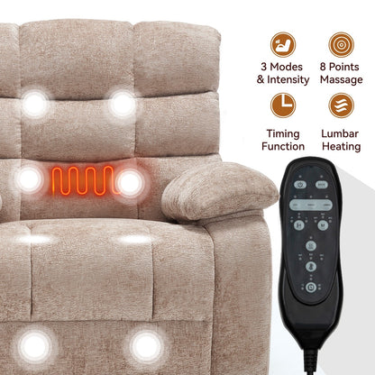 Fauteuil inclinable électrique surdimensionné avec deux moteurs, chauffage et massage, inclinaison infinie (capacité de 158 kg), télécommande