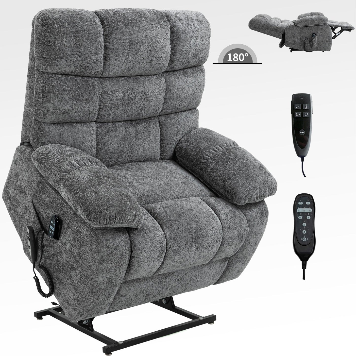 Fauteuil inclinable électrique surdimensionné avec deux moteurs, chauffage et massage, inclinaison infinie (capacité de 158 kg), télécommande