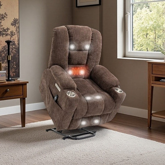 Fauteuil inclinable électrique surdimensionné avec massage et chauffage, deux ports USB Type-A et Type-C, porte-gobelets en acier et assemblage facile