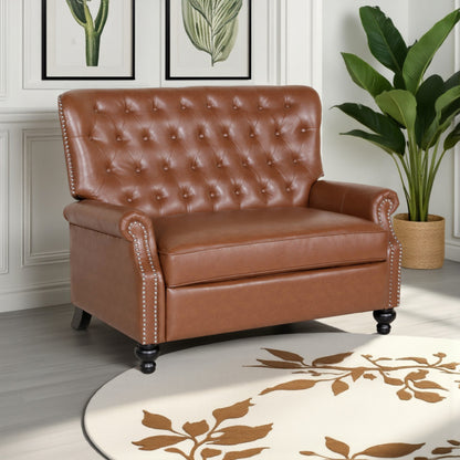 Fauteuil inclinable surdimensionné, rivets, dossier capitonné, similicuir marron clair