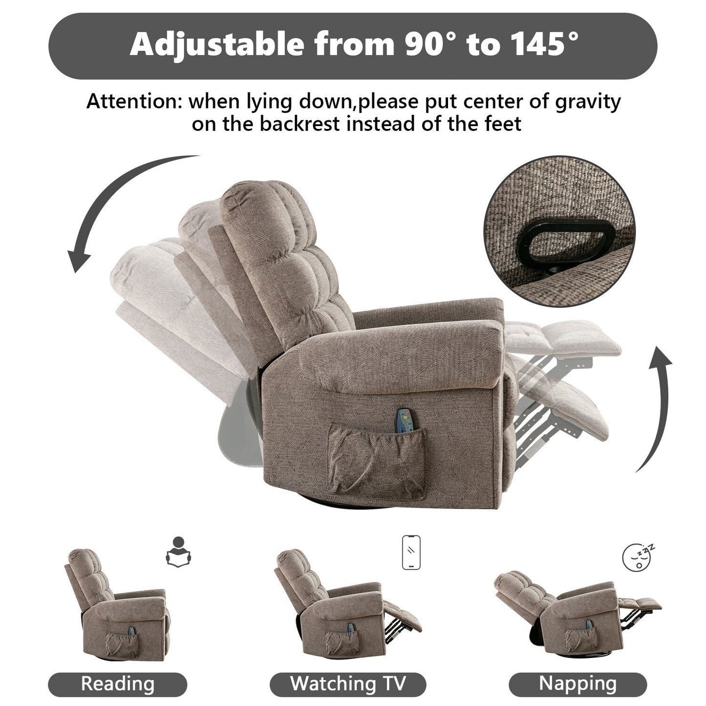 Fauteuils inclinables pivotants surdimensionnés à bascule manuels pour hommes de grande taille