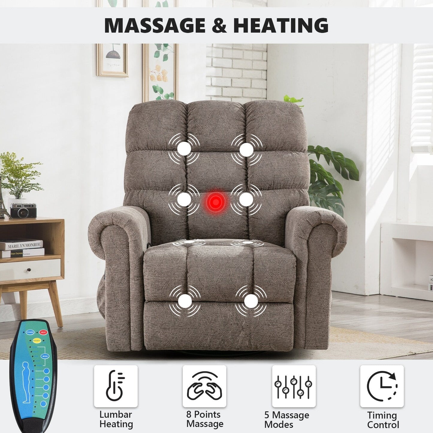 Fauteuils inclinables pivotants surdimensionnés à bascule manuels pour hommes de grande taille