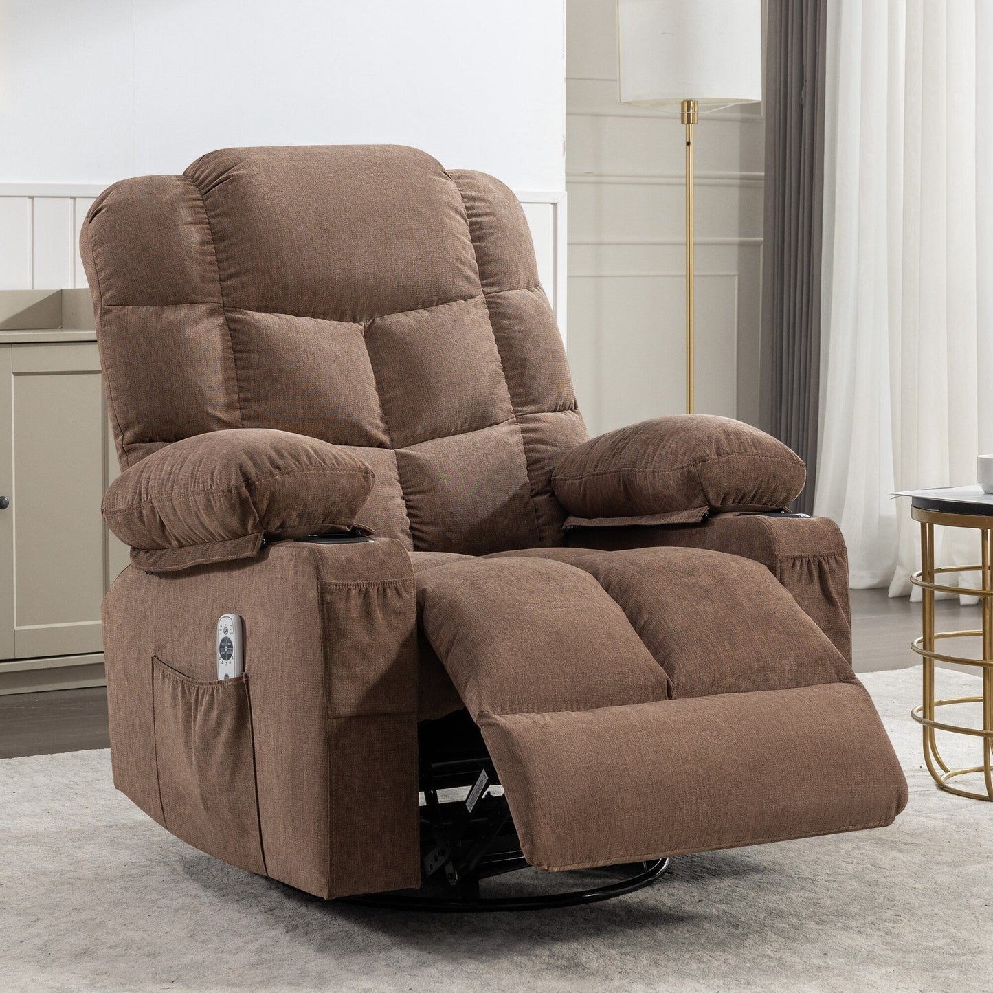 Fauteuil inclinable à bascule surdimensionné avec massage et chauffage, 2 porte-gobelets, port de chargement USB, inclinaison à 150° et fonction bascule à 30°