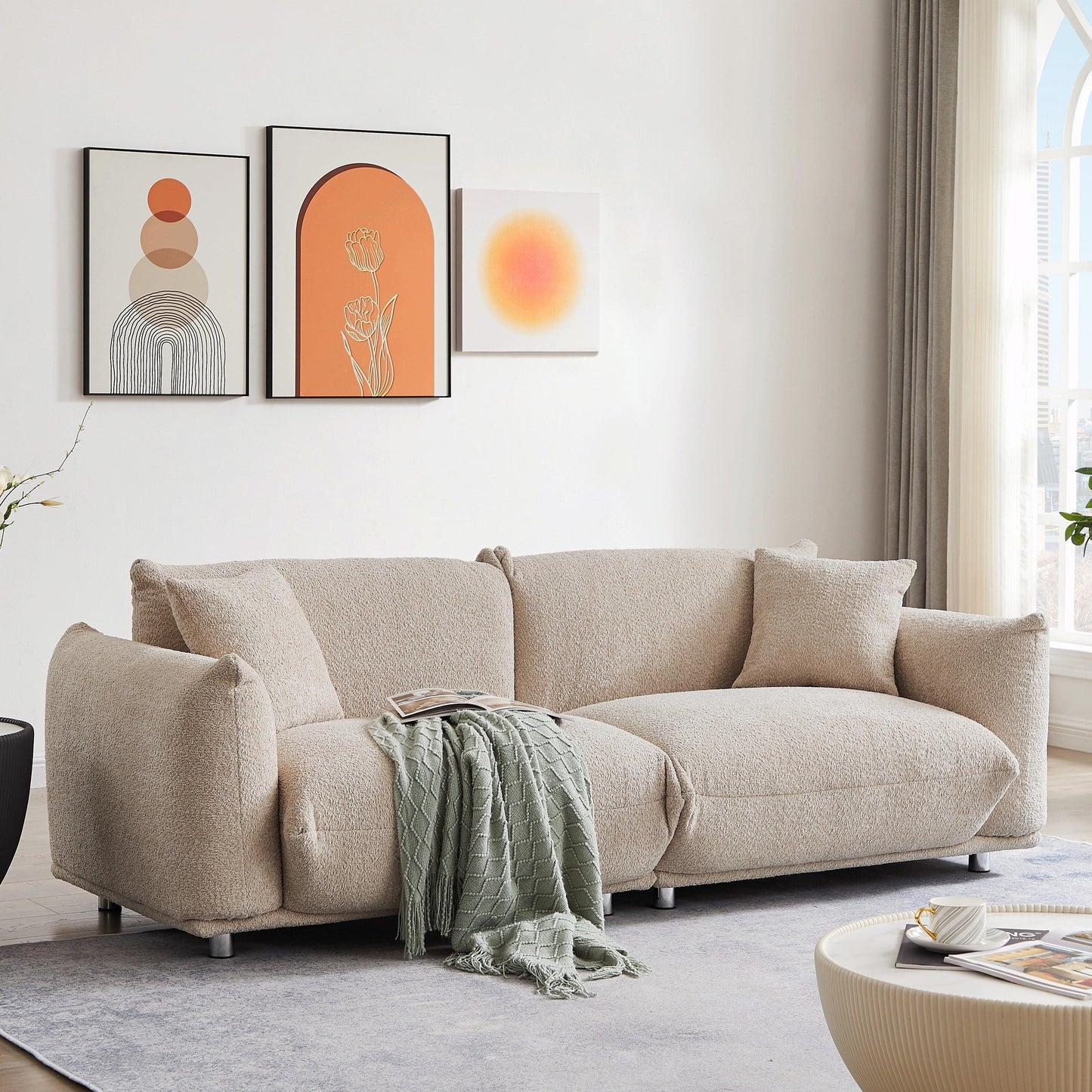 Canapé Sherpa surdimensionné - Structure en bois massif et 2 oreillers