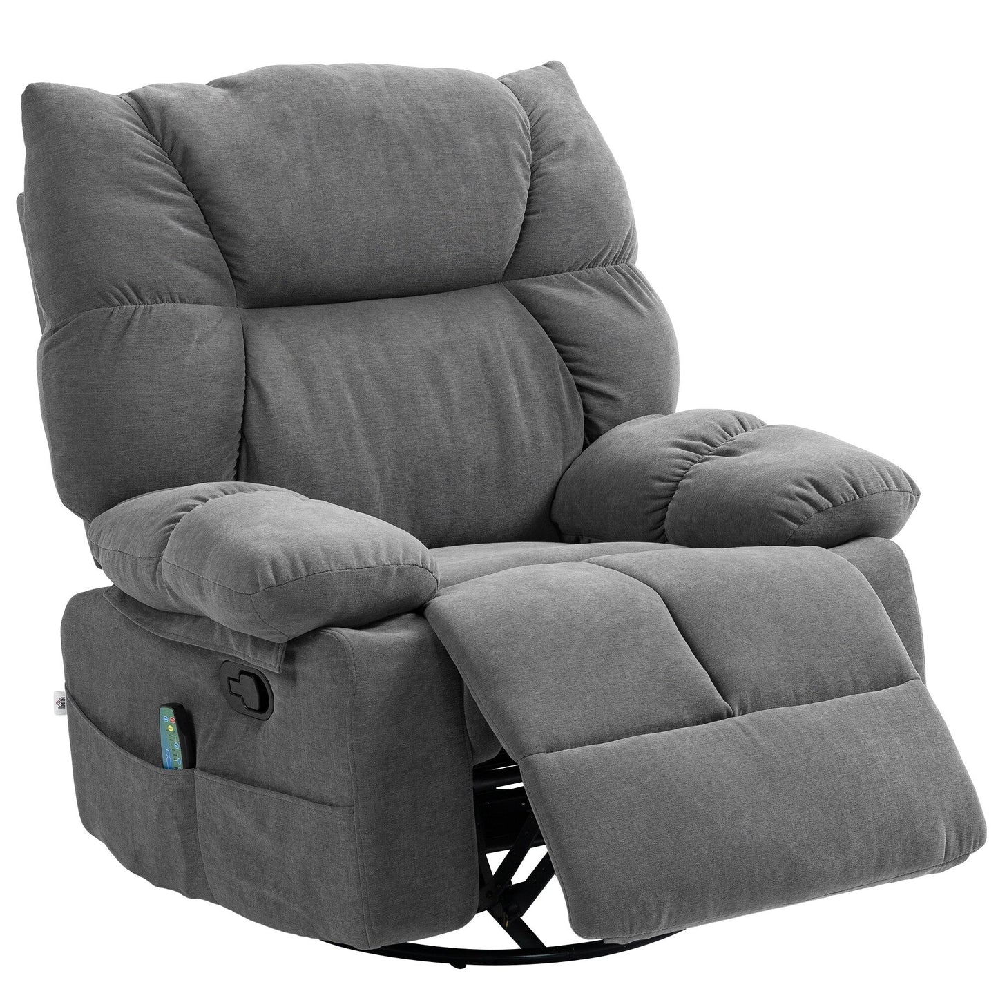 Fauteuil inclinable pivotant surdimensionné en tissu Teddy avec repose-pieds, télécommande et 4 poches latérales
