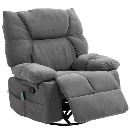 Fauteuil inclinable pivotant surdimensionné en tissu Teddy avec repose-pieds, télécommande et 4 poches latérales
