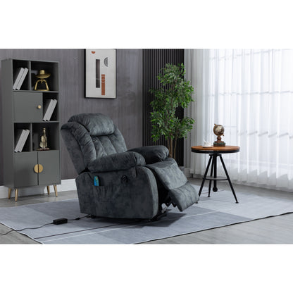 Fauteuil inclinable électrique surdimensionné en velours avec massage, chauffage lombaire, 2 poches latérales et port USB