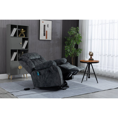 Fauteuil inclinable électrique surdimensionné en velours avec massage, chauffage lombaire, 2 poches latérales et port USB
