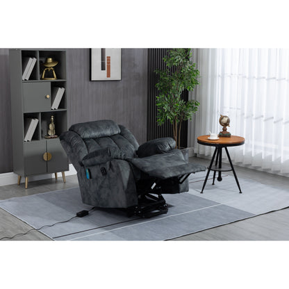 Fauteuil inclinable électrique surdimensionné en velours avec massage, chauffage lombaire, 2 poches latérales et port USB