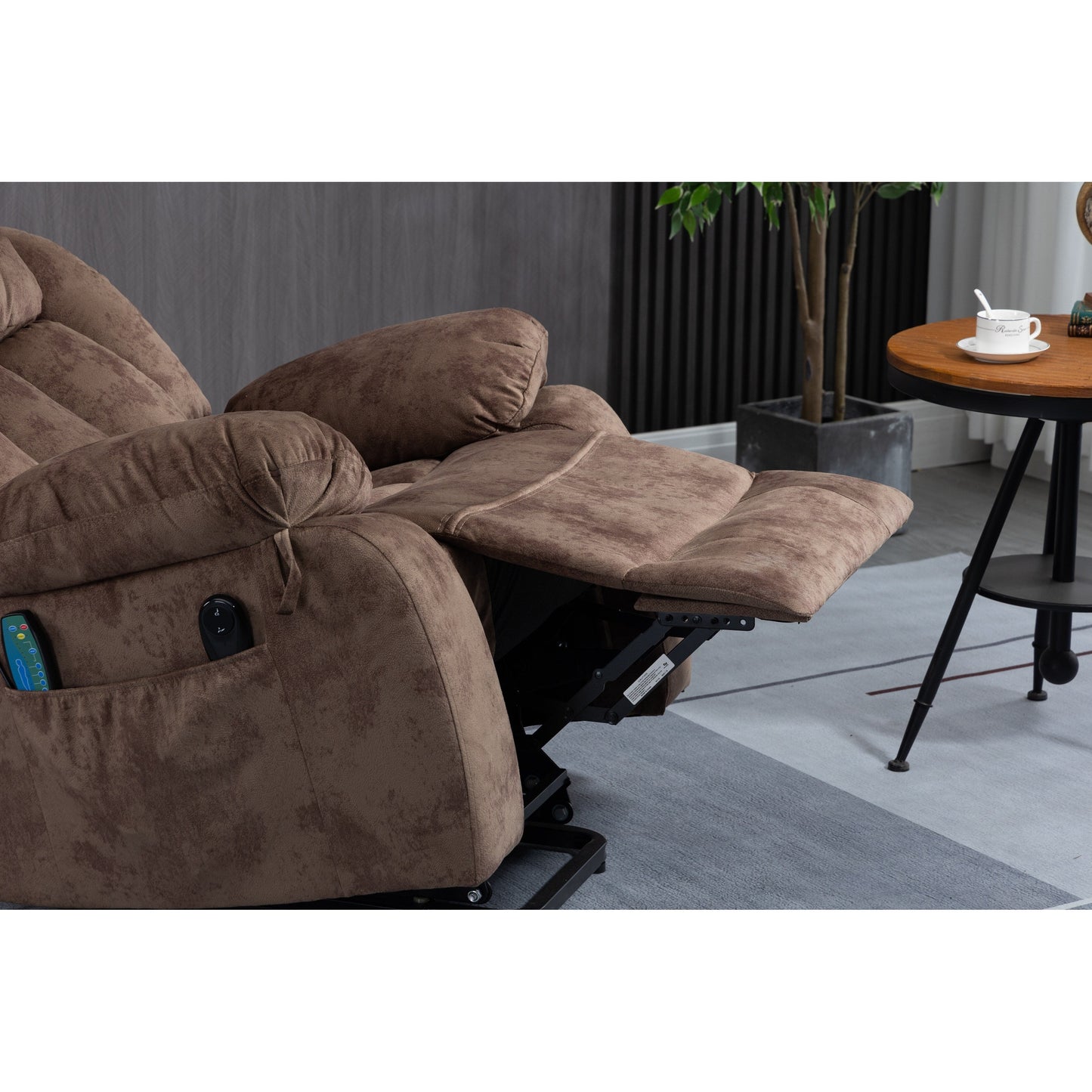 Fauteuil inclinable électrique surdimensionné en velours avec massage, chauffage lombaire, 2 poches latérales et port USB