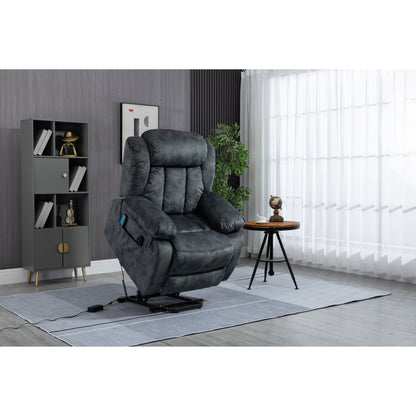 Fauteuil inclinable électrique surdimensionné en velours avec massage, chauffage lombaire, 2 poches latérales et port USB