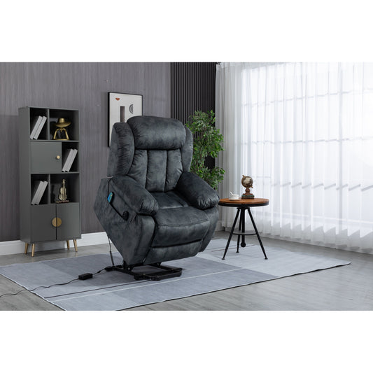 Fauteuil inclinable électrique surdimensionné en velours avec massage, chauffage lombaire, 2 poches latérales et port USB
