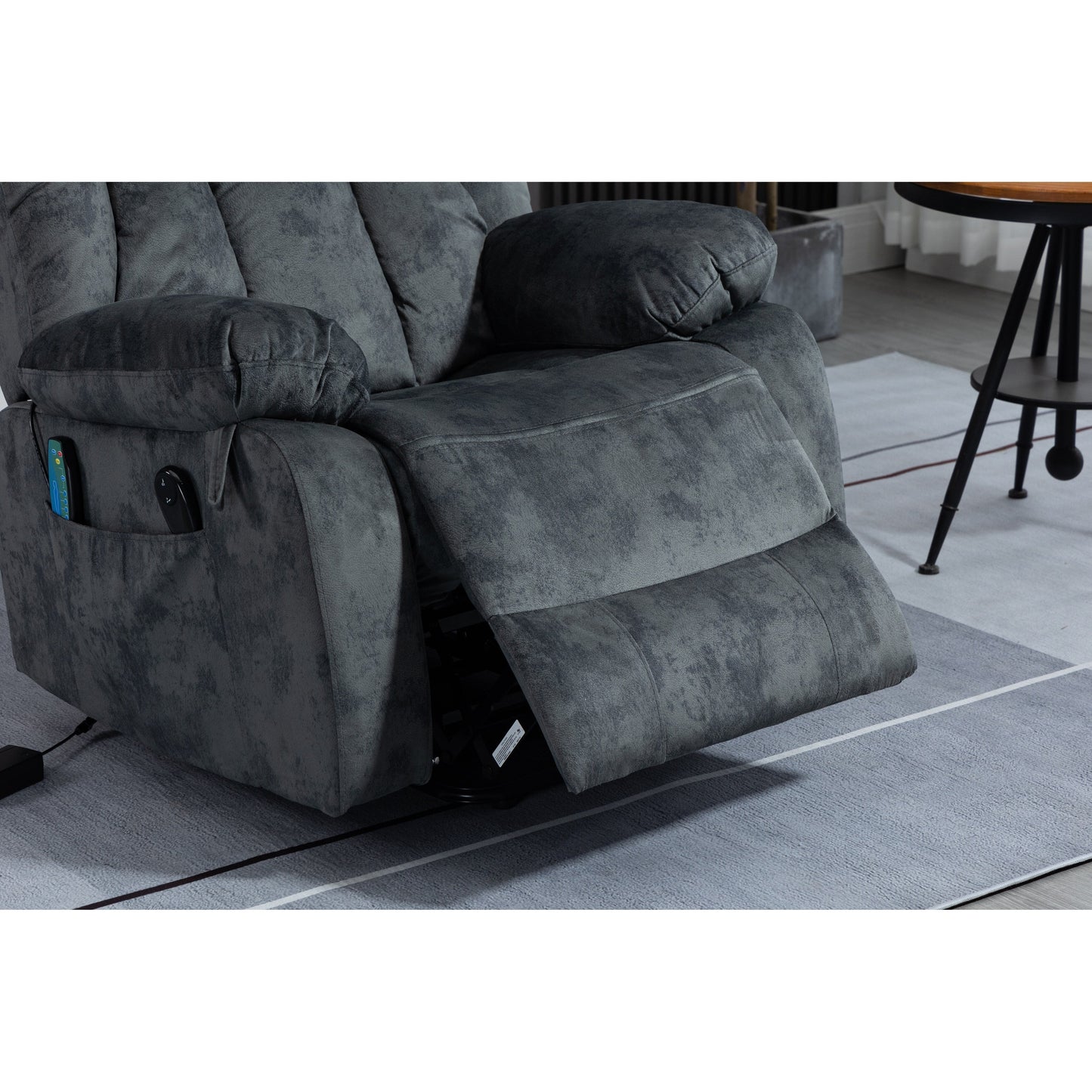 Fauteuil inclinable électrique surdimensionné en velours avec massage, chauffage lombaire, 2 poches latérales et port USB