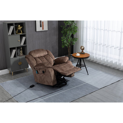 Fauteuil inclinable électrique surdimensionné en velours avec massage, chauffage lombaire, 2 poches latérales et port USB