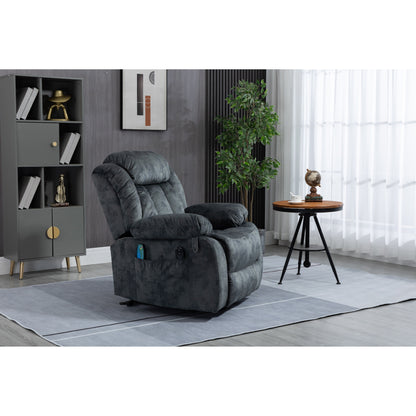 Fauteuil inclinable électrique surdimensionné en velours avec massage, chauffage lombaire, 2 poches latérales et port USB