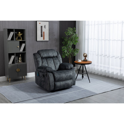 Fauteuil inclinable électrique surdimensionné en velours avec massage, chauffage lombaire, 2 poches latérales et port USB