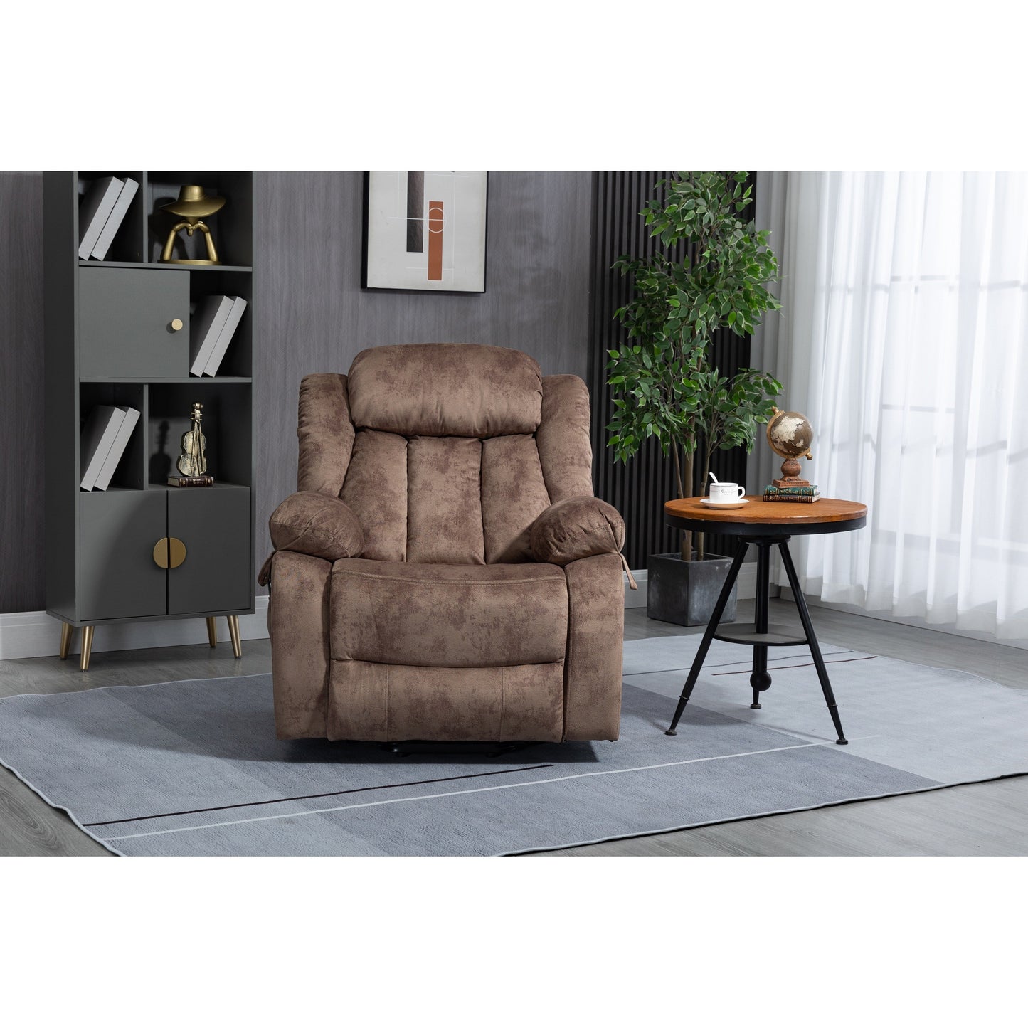 Fauteuil inclinable électrique surdimensionné en velours avec massage, chauffage lombaire, 2 poches latérales et port USB
