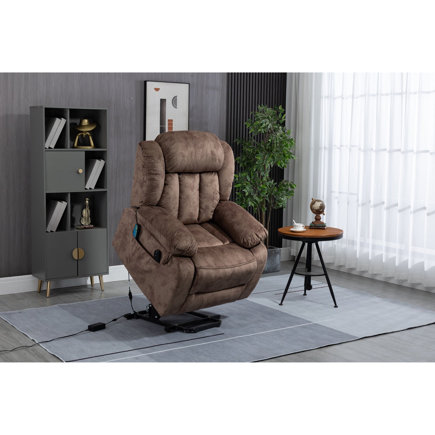 Fauteuil inclinable électrique surdimensionné en velours avec massage, chauffage lombaire, 2 poches latérales et port USB