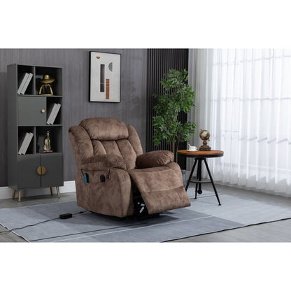 Fauteuil inclinable électrique surdimensionné en velours avec massage, chauffage lombaire, 2 poches latérales et port USB