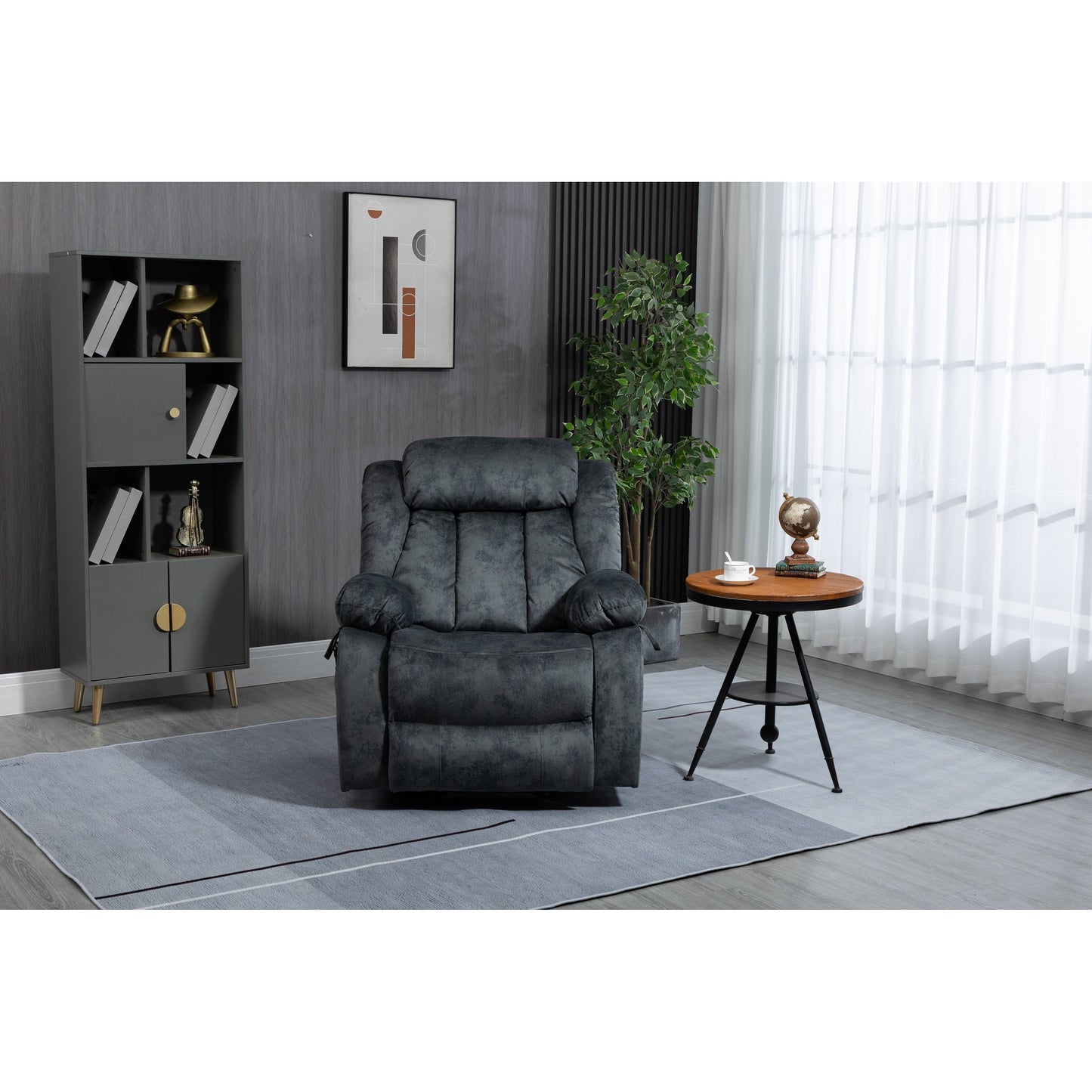 Fauteuil inclinable électrique surdimensionné en velours avec massage, chauffage lombaire, 2 poches latérales et port USB