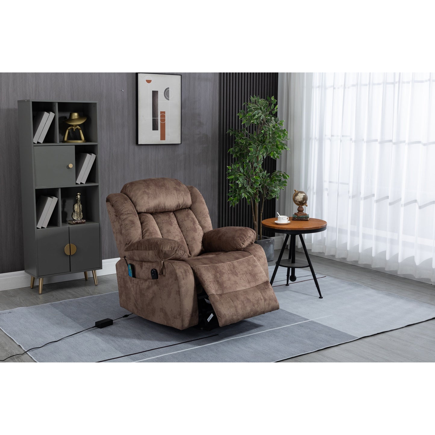 Fauteuil inclinable électrique surdimensionné en velours avec massage, chauffage lombaire, 2 poches latérales et port USB