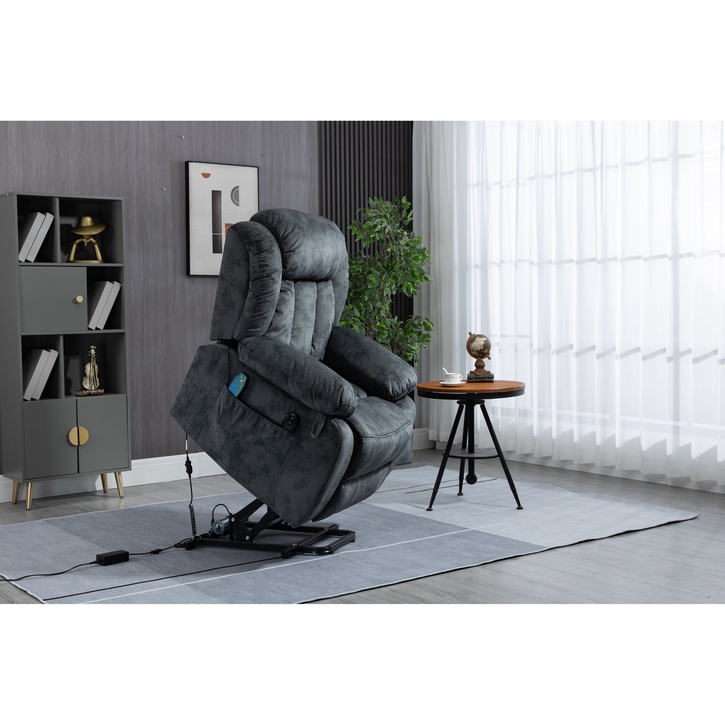Fauteuil inclinable électrique surdimensionné en velours avec massage, chauffage lombaire, 2 poches latérales et port USB