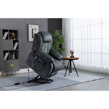 Fauteuil inclinable électrique surdimensionné en velours avec massage, chauffage lombaire, 2 poches latérales et port USB