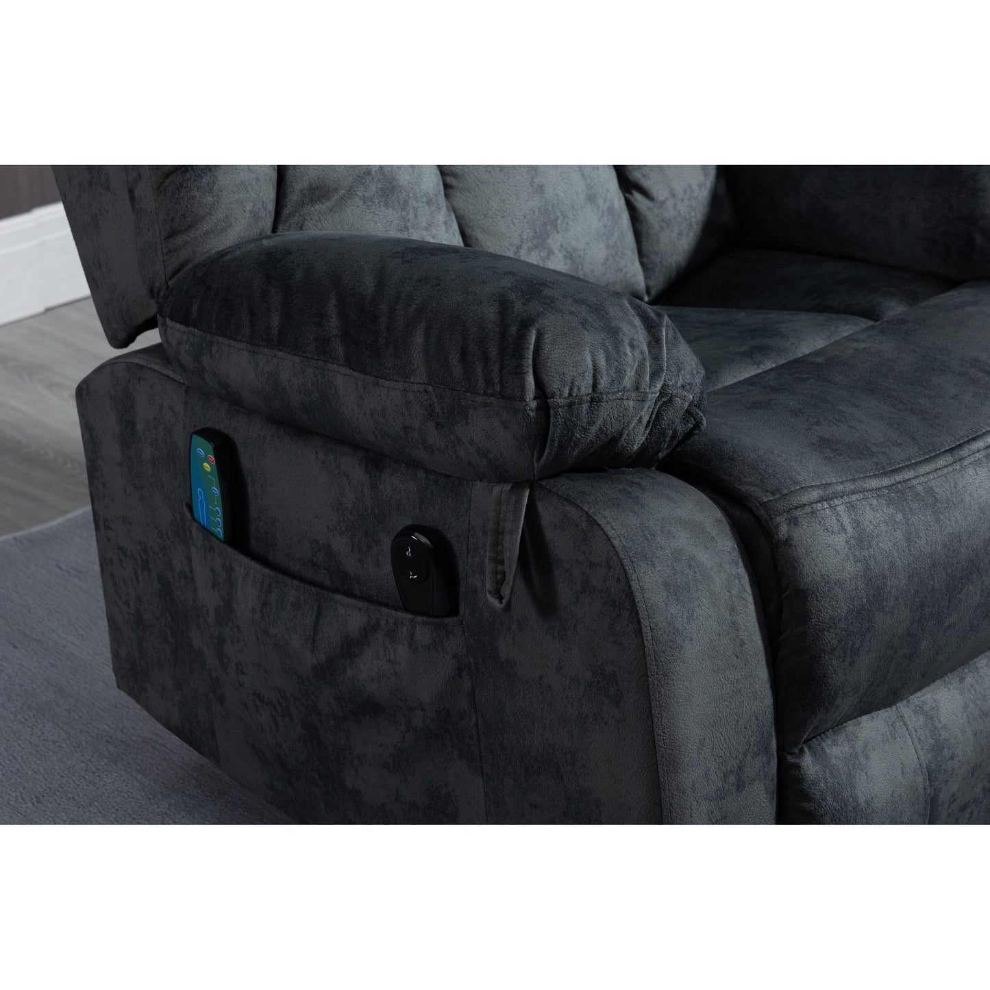 Fauteuil inclinable électrique surdimensionné en velours avec massage, chauffage lombaire, 2 poches latérales et port USB
