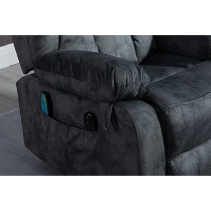 Fauteuil inclinable électrique surdimensionné en velours avec massage, chauffage lombaire, 2 poches latérales et port USB
