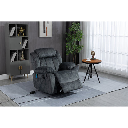 Fauteuil inclinable électrique surdimensionné en velours avec massage, chauffage lombaire, 2 poches latérales et port USB
