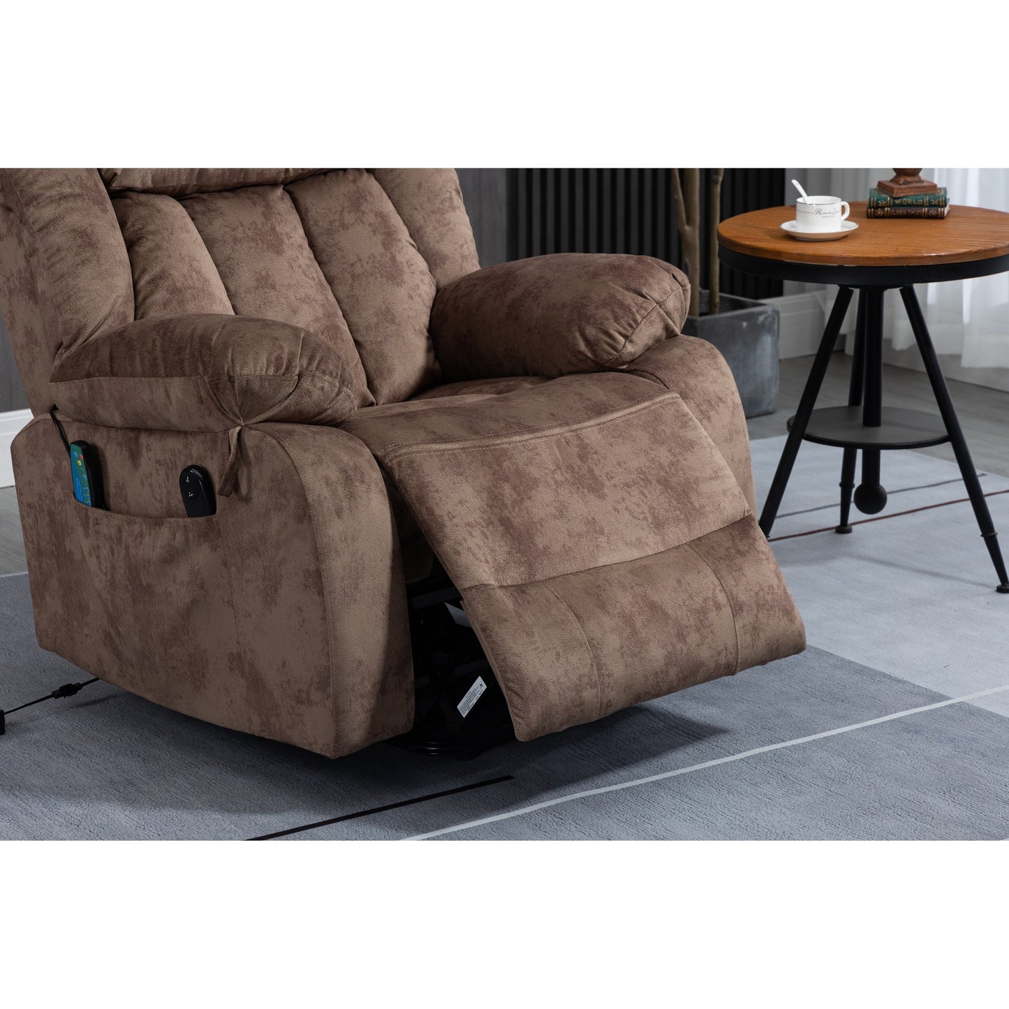 Fauteuil inclinable électrique surdimensionné en velours avec massage, chauffage lombaire, 2 poches latérales et port USB