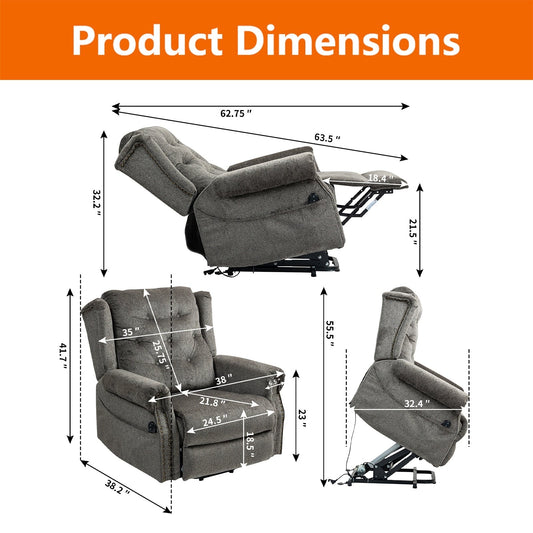 Fauteuil inclinable électrique capitonné vintage surdimensionné avec garniture cloutée