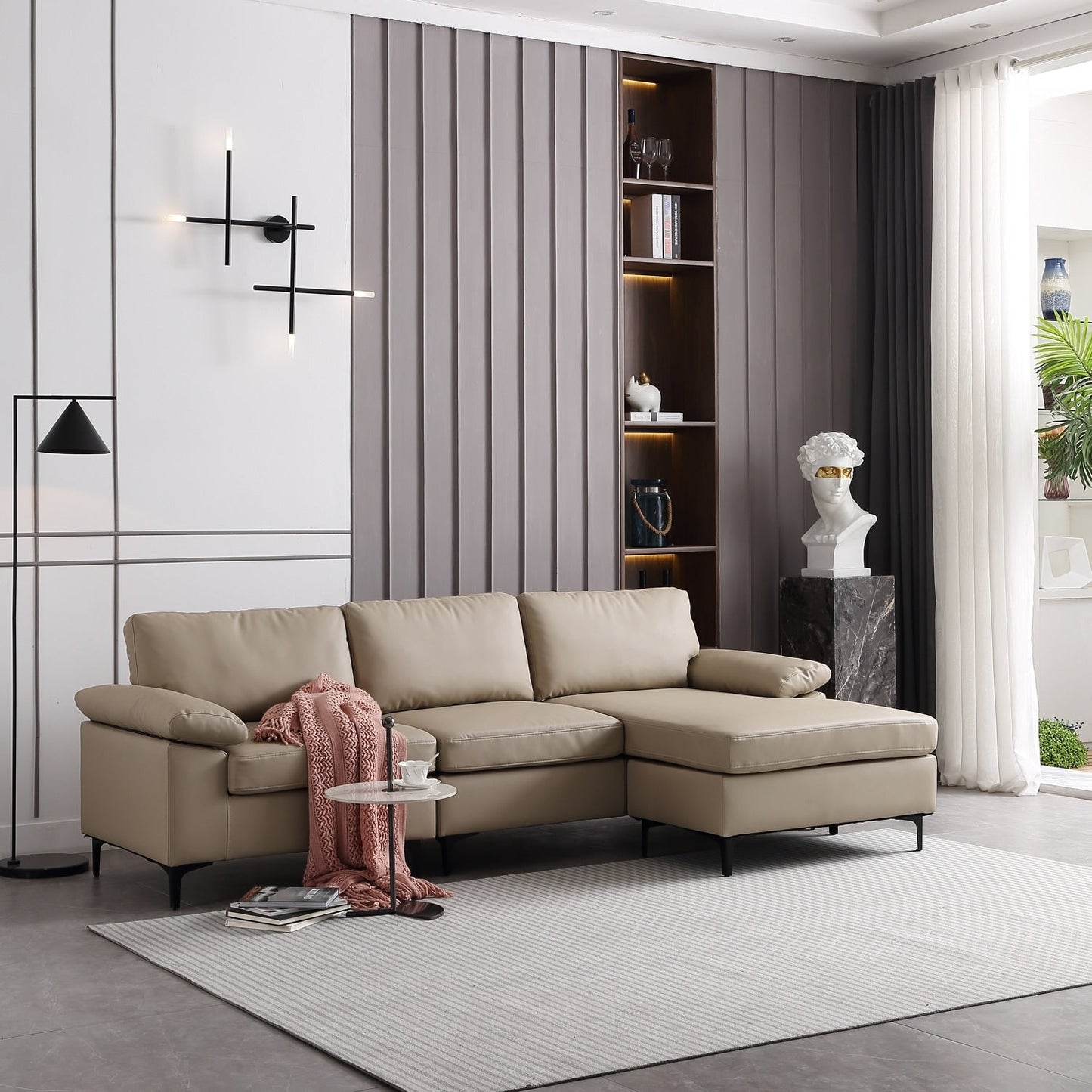 Canapé méridienne réversible OVIOS avec coussins moelleux et pieds en métal