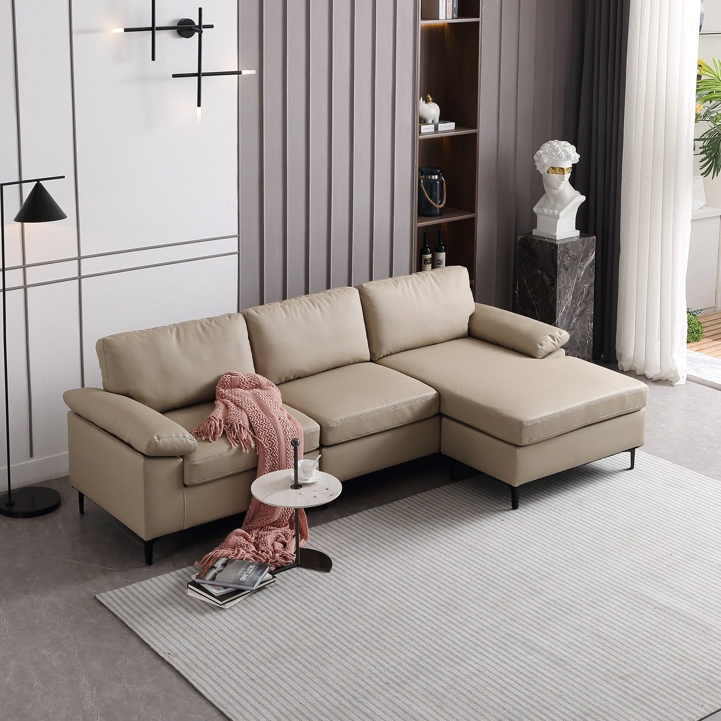 Canapé méridienne réversible OVIOS avec coussins moelleux et pieds en métal