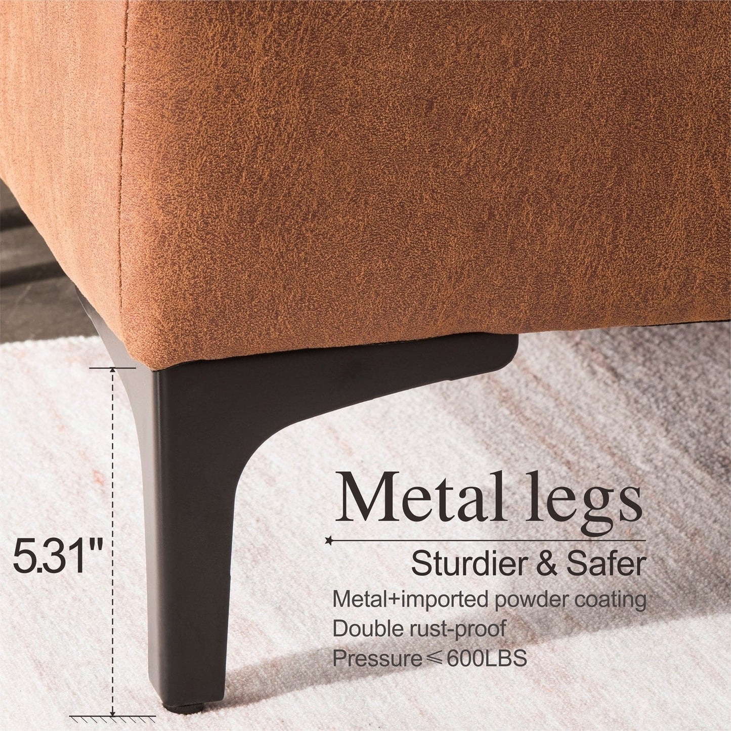 Canapé méridienne réversible OVIOS avec coussins moelleux et pieds en métal