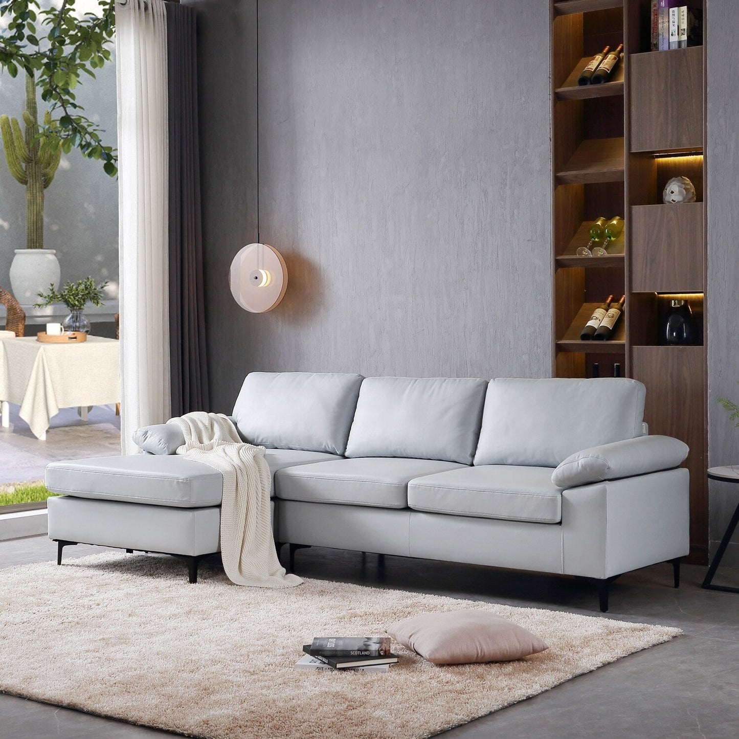 Canapé méridienne réversible OVIOS avec coussins moelleux et pieds en métal