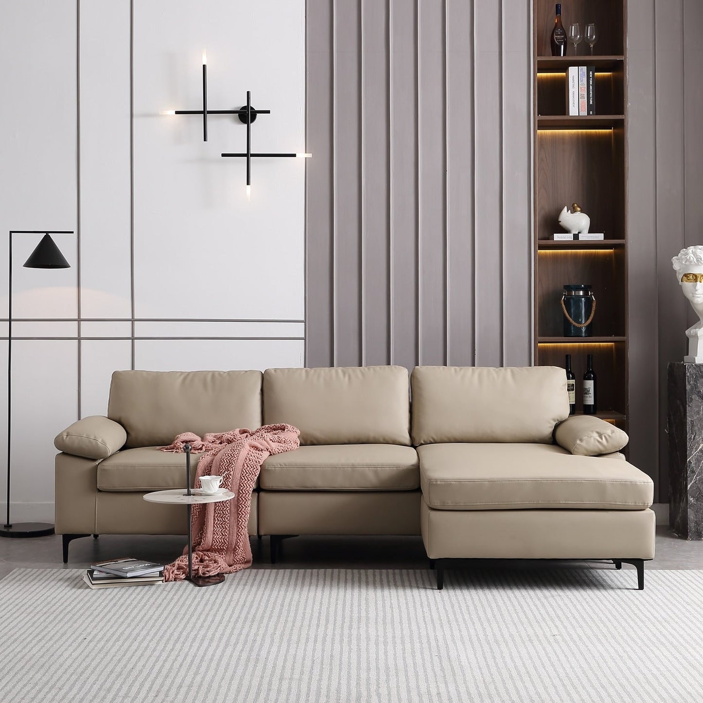 Canapé méridienne réversible OVIOS avec coussins moelleux et pieds en métal