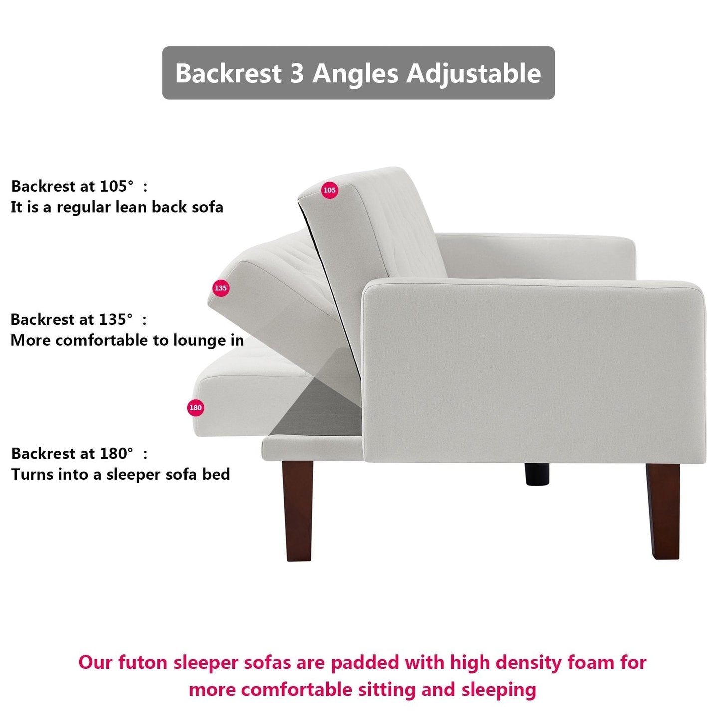 Canapé-lit futon convertible en similicuir pour salon, capitonné, pour chambre à coucher